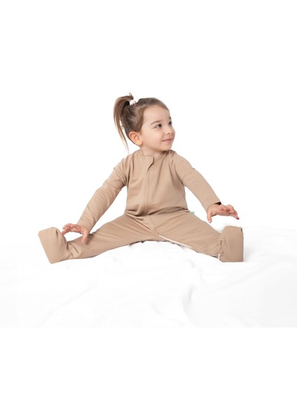 Organik Pamuk Çocuk Ayaklı Uyku Tulumu - 1 Tog - (12-18 Ay) - Kum Beji