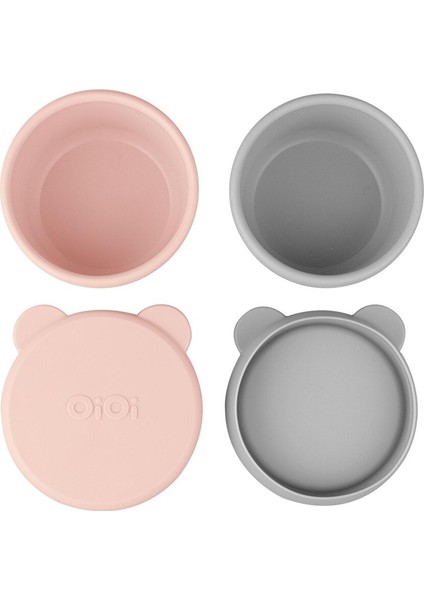 Silikon Kapaklı Mini Kase 2'li Pinky Pink-Gri