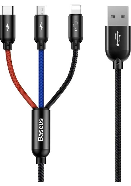 3 In 1, Için Şarj & Aktarım, Micro USB & Usb-C Için Şarj Kablosu, 0.3 Metre, Siyah