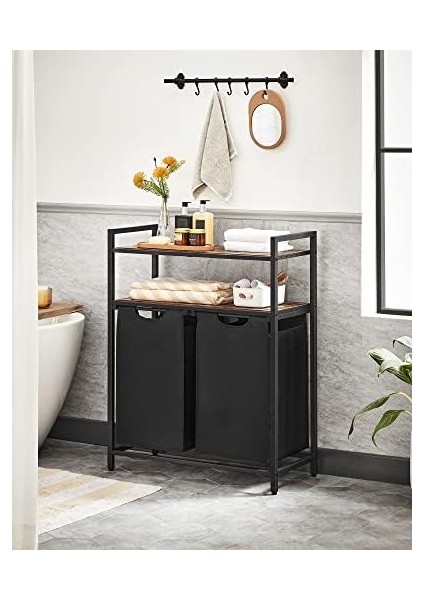 Çamaşır Sepeti, Çamaşır Kutusu, 2 Bölme, 2 Raf, Metal Çerçeve, 2 x 46 Litre, 73 x 33 x 91 Cm, -Siyah BLH211B01 fiyatları