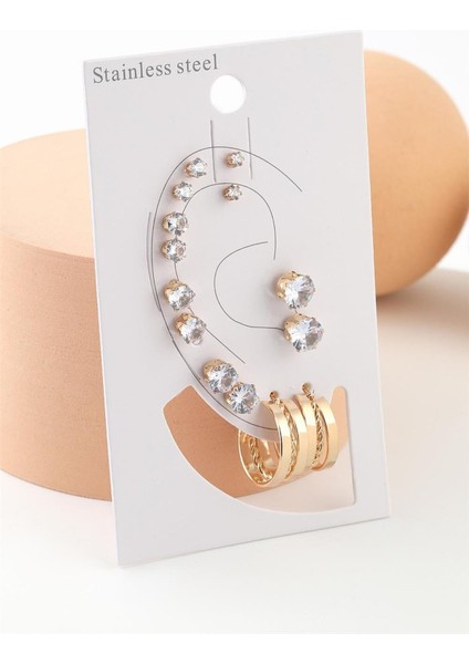 Çelik Set Küpe Gold