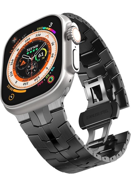 ile Uyumlu Premium Metal Kordon Paslanmaz Çelik Materyal 42-44-45-46-49 mm Için (Symetric - Siyah)