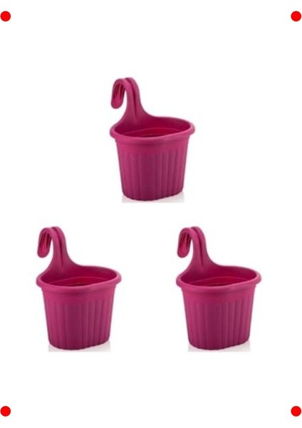 3 Adet Fuşya Rengi Asma Balkon Saksı Seti 3 Litre