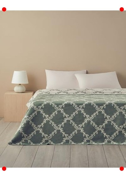 Ivy Trellis Desenli Pamuklu Tek Kişilik Battaniye - Yeşil