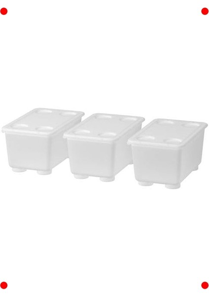 3'lü Kapaklı Şeffaf Saklama Kutuları - Beyaz