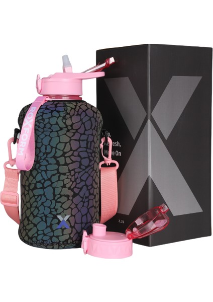 Suluk Matara 2200 Ml, Premium Pp Malzeme, Sağlıklı Bpa & Bps Içermez, Kılıflı, Çift Kapaklı, Koku Yapmaz, Sızdırmaz ve Dayanıklı, Leopar Kılıf, Pembe