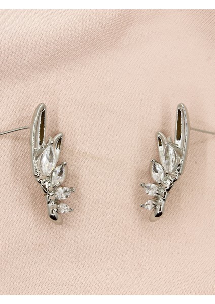 Gümüş Tonu Markiz Kesim Zirkon Taşlı Kanat/yaprak Küpe