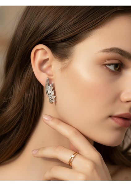 Gümüş Tonu Markiz Kesim Zirkon Taşlı Kanat/yaprak Küpe fiyatları