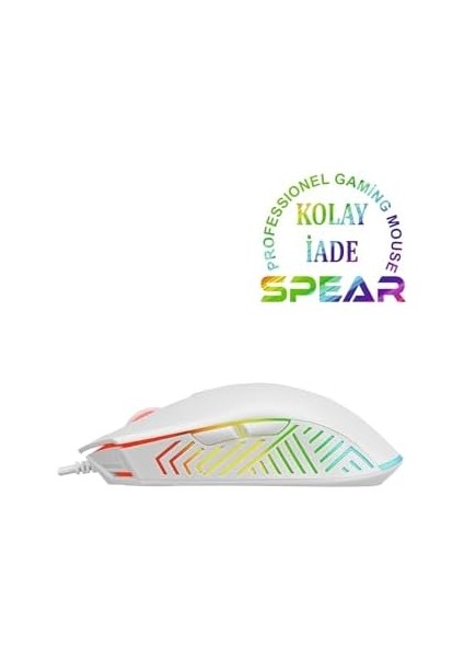 7d Makrolu Beyaz Gaming Oyuncu Mouse - Full Rgb 7200DPI - Drag Click Desteği - Hızlı - Ergonomik - 24 Ay Garanti - 20G/S - 60 Inç/s IPS - 125Hz - 135G - SMX-G68 Spear modelleri