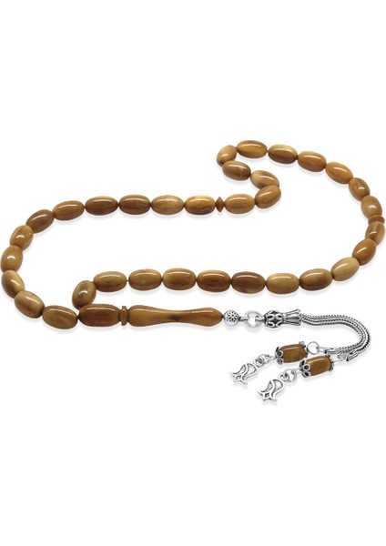 Kuka Tesbih - Kahverengi - 925 Ayar Gümüş 2 Li Kamçı Püsküllü - Kapsül Kesim