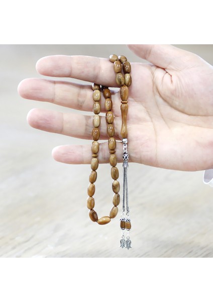 Kuka Tesbih - Kahverengi - 925 Ayar Gümüş 2 Li Kamçı Püsküllü - Kapsül Kesim modelleri