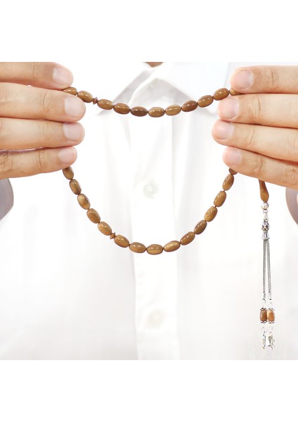 Kuka Tesbih - Kahverengi - 925 Ayar Gümüş 2 Li Kamçı Püsküllü - Kapsül Kesim fırsatları