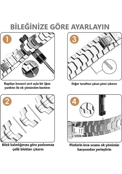 ile Uyumlu Premium Metal Kordon Paslanmaz Çelik Materyal 42-44-45-46-49 mm Için (Symetric - Siyah) modelleri