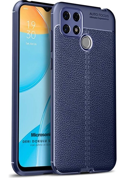 Oppo A15S Için Kılıf Deri Dokulu Silikon Lacivert [A15S ile Uyumlu Kılıf - Lacivert]
