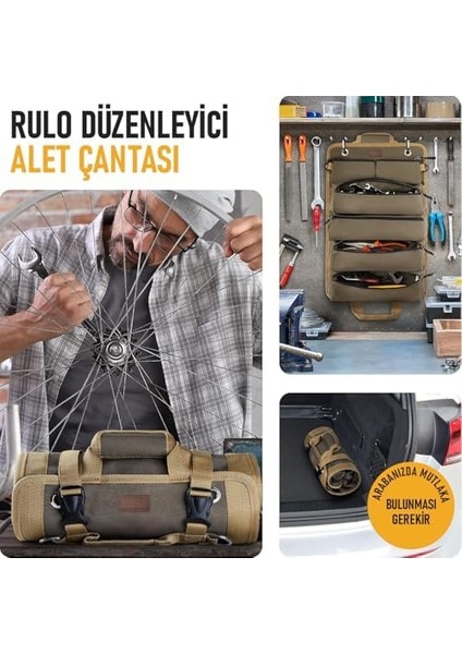 Alet Çantası, Ağır Hizmet Tipi Kanvas Rulo Takım Çantası, Katlanabilir Alet Organizer El Çantası, Tamirci Marangoz Teknisyen Hobici Takım Çantası, Alet Takım Anahtar Düzenleyici Çanta Haki modelleri