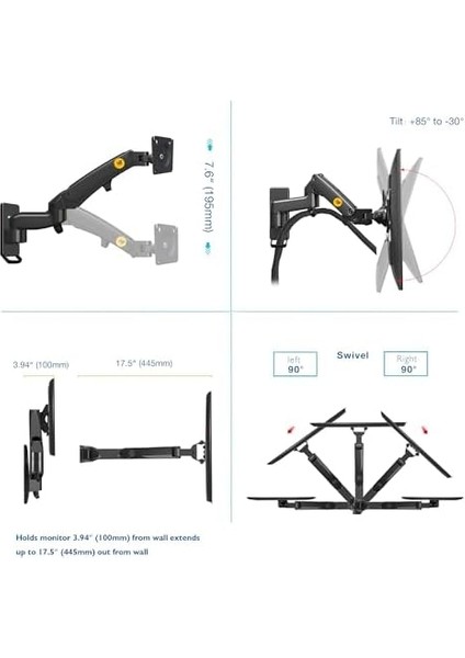 Bayou Nb F150 Ergoflex 17-35" Duvara Montaj Monitör Tutucu Kol Amortisörlü Monitör Standı modelleri