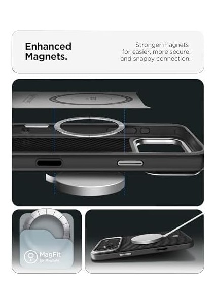 17 Pro Max ile Uyumlu Magsafe Kılıf Enzo Aramid T Kamera Butonu Hava Kanalı Teknolojisi Askeri Sınıf Koruma Magfit Silver Dokulu Yüzey Kapak - ACS09905 fiyatları