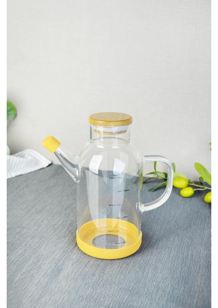 600 ml Bambu Kapaklı Borosilikat Cam Yağlık