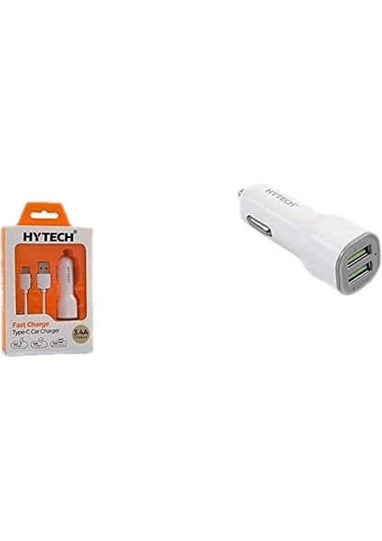 HY-X46 Type-C Kablolu 3.4A Hızlı Şarj 2 USB Beyaz Araç Şarj Cihazı