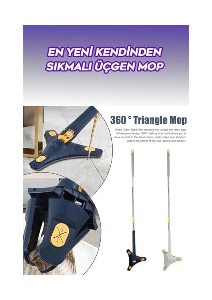 Kendinden Sıkmalı Üçgen Mop (Beyaz) modelleri