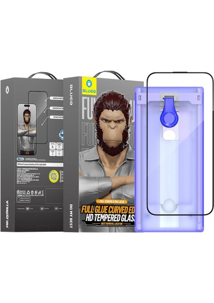 Blueo- 15 Pro Max Uygulama Aparatlı Full Glue Curved Temperli Anti-Static Hd Cam Ekran Koruyucu