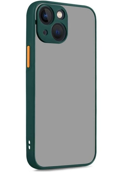 Aksesuar 15 ile Uyumlu Arka Kısmı Mat Şeffaf Yapıya Sahip Kenarları Silikon Tpu Malzemeden Üretilmiş Renkli Tuşlara Sahip Kamera Korumalı Transparan Kılıf (Yeşil)