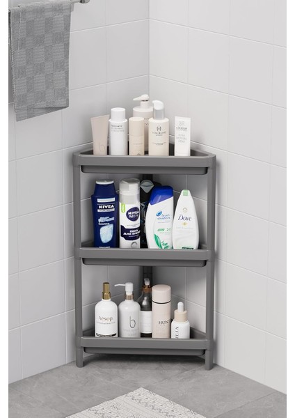 Life 3 Katlı Üçgen Plastik Gri Mutfak Rafı MIT1061