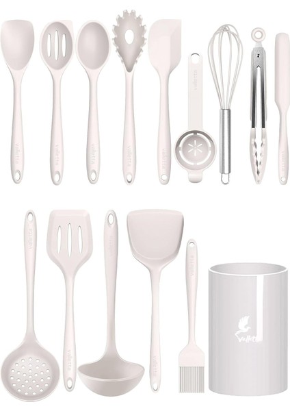 Trigona Dayanıklı Yanmaz Yapışmaz Silikon Spatula Seti 15 Parça Vanilya