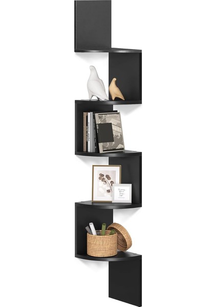 Köşe Rafı, 5 Raflı Duvar Rafı, Asma Raf, Mutfak, Yatak Odası, Oturma Odası, Çalışma Odası, Ofis Için, Siyah LBC20BK