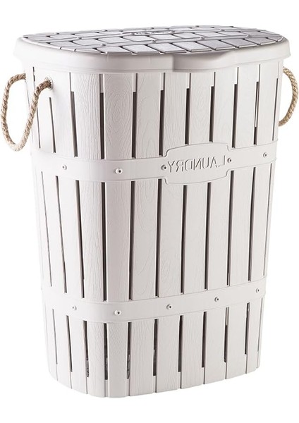 Plastik Bambu Halatlı Kirli Çamaşır Sepeti Beyaz