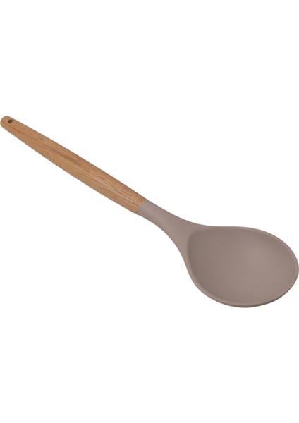 Bambu Saplı Silikon Servis Kaşığı, Bambu Uzun Silikon Servi Kaşığı 27CM 3 Renk Seçenekli (Taba)
