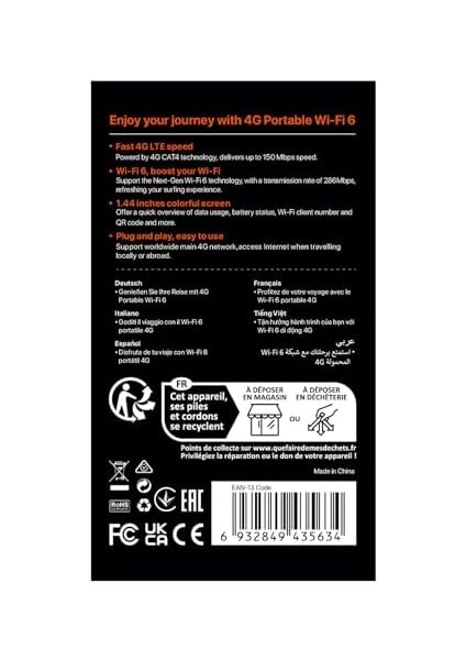 Mf6 LCD Ekranlı Mobil Wlan Yönlendirici, Wi-Fi 6 Taşınabilir Hotspot, 2100 Mah Pil, Usb-C Bağlantı Noktası, Tak ve Çalıştır, Wpa3, 4g Modem, Mifi, (Sim Kart Takılabilir) modelleri