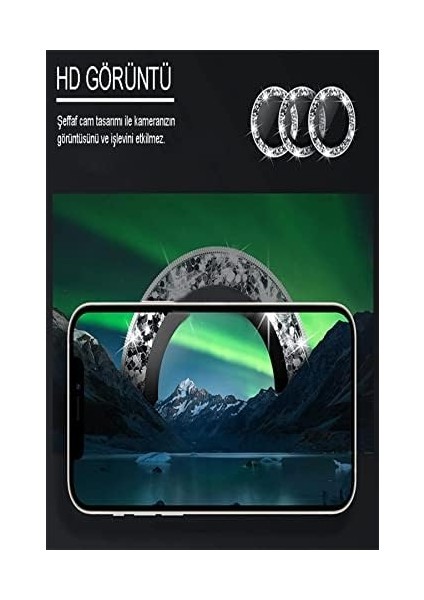 Iletişim 13 Taşlı Tasarım Temperli Cam Kamera Lens - Gümüş fiyatları