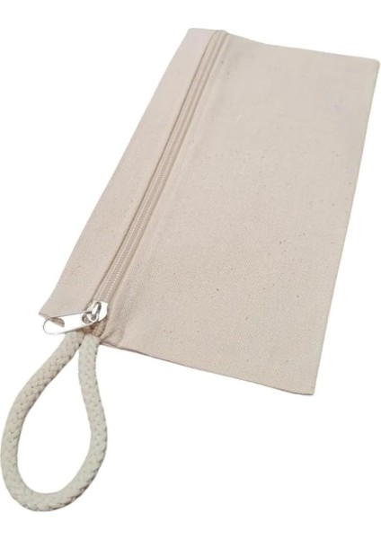 Kanvas Çantası, 23X12 Cm, Bej, Fermuarlı