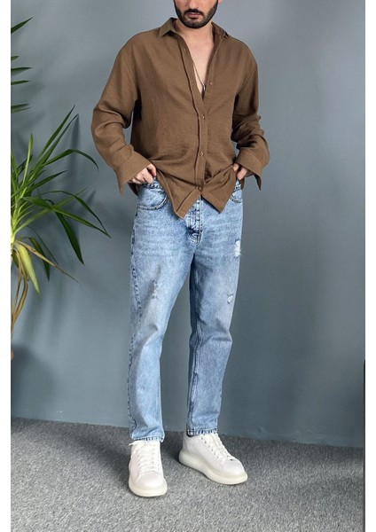 %100 Pamuk Oversize Uzun Kollu Keten Gömlek fiyatları