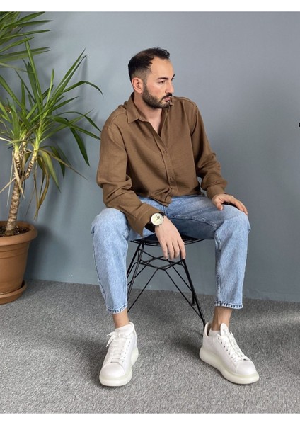 %100 Pamuk Oversize Uzun Kollu Keten Gömlek modelleri