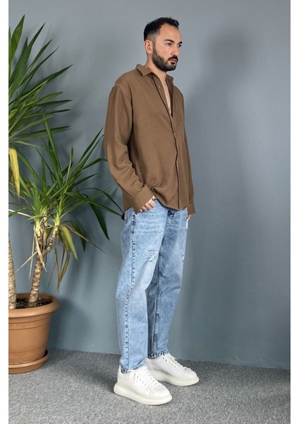 %100 Pamuk Oversize Uzun Kollu Keten Gömlek fırsatları