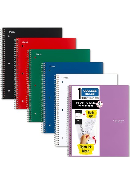Star Spiral Not Defterleri, Cepli Study Uygulaması, 6 Adet, 1 Adet, Kolej Çizgili Kağıt, 27,9 x 21,6 Cm, 100 Yaprak, (38052)