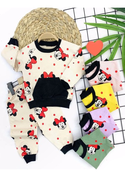 9-12-18-24 Ay Bayan Mickey Baskılı Cepli 2li Kız Bebek Takımı Lila