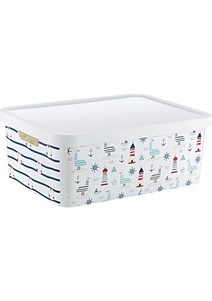 Stafi Desenli Çok Amaçlı Kapaklı Kutu 12 Lt Marin fiyatları