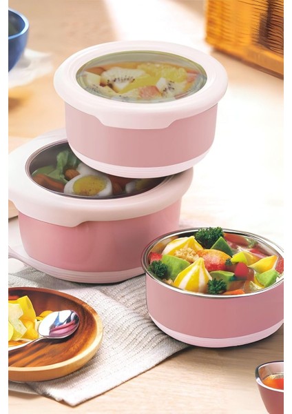 Ahmet Yuvarlak Saklama Kabı 1200 ml Pembe VP-936, Pembe