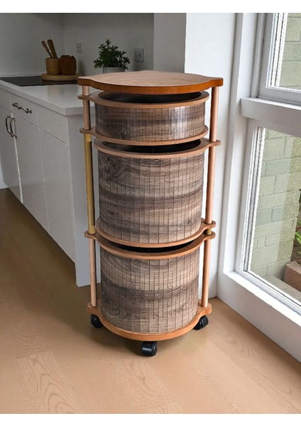 3 Katlı Ahşap Sebzelik Şık Tasarım Patates, Soğan ve Sarımsak Için Organizer Zeytuni