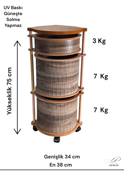 3 Katlı Ahşap Sebzelik Şık Tasarım Patates, Soğan ve Sarımsak Için Organizer Zeytuni modelleri