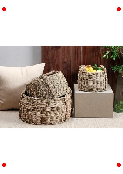 Doğal Dokulu Kulplu Dekoratif Sepet - 16 cm modelleri