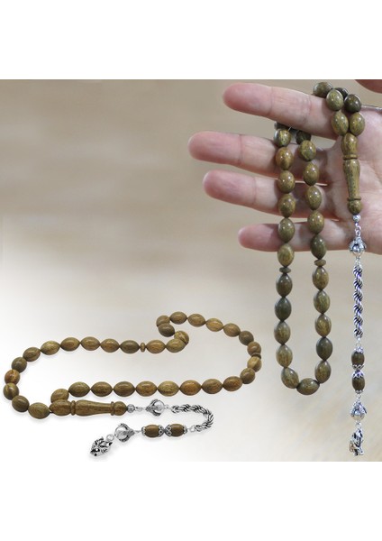 925 Ayar Gümüş Halat Zincir Püsküllü Arpa Kesim Açık Kahverengi Pelesenk Tesbih fiyatları