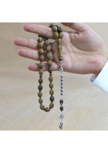 925 Ayar Gümüş Halat Zincir Püsküllü Arpa Kesim Açık Kahverengi Pelesenk Tesbih modelleri