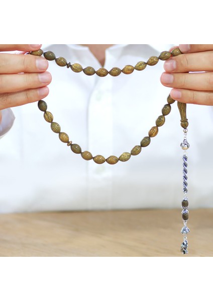 925 Ayar Gümüş Halat Zincir Püsküllü Arpa Kesim Açık Kahverengi Pelesenk Tesbih fırsatları