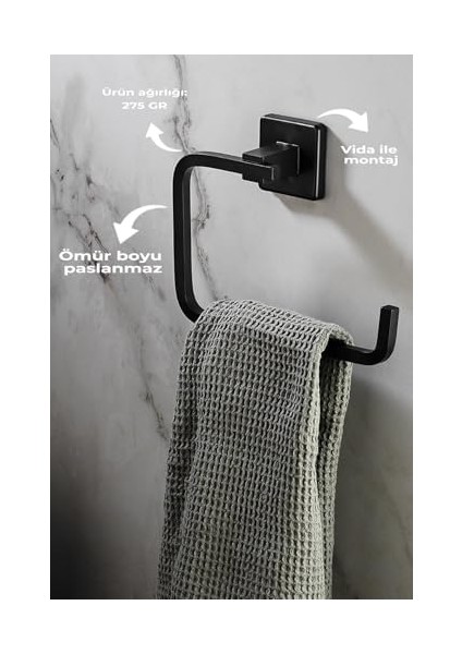 Haus Ömür Boyu Paslanmaz Kare Havluluk Havlu Askısı Siyah D-007 modelleri