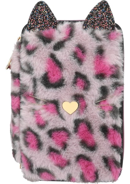 13020 Rebel - Lila-Siyah Leo Postlu ve Kedi Kulakları ile Doldurulmuş 3 Katlı Kutusu, Renkli, Cetvel, Vb.