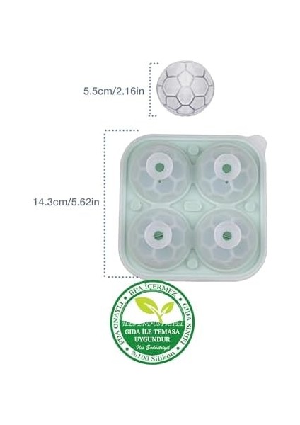Chef Silikon Futbol Topu Büyük Boy 4 Bölmeli Buz Kalıbı, Kapaklı, Yeşil fiyatları